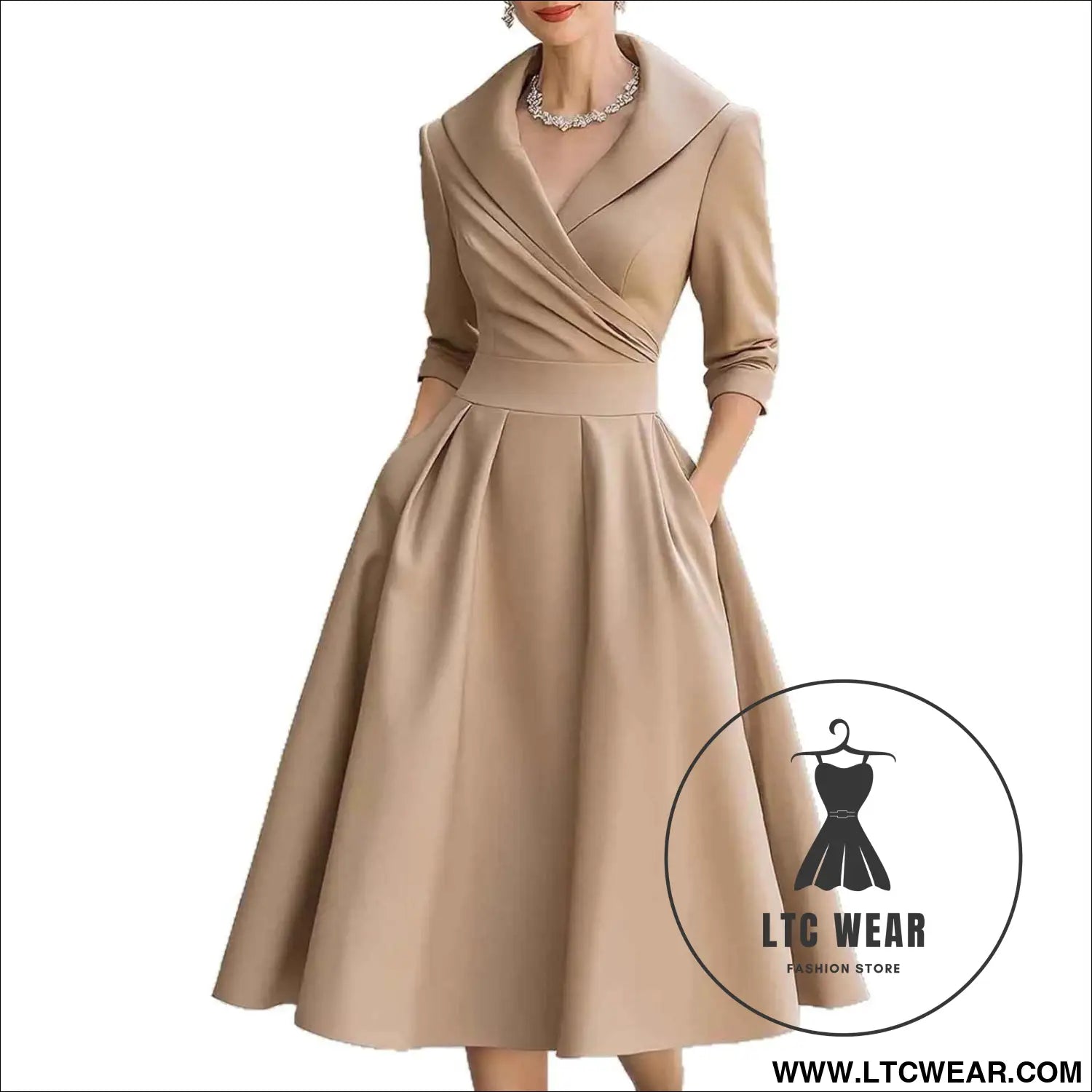 Elegant Satin Long Sleeve Belted Dress for Spring and Autumn