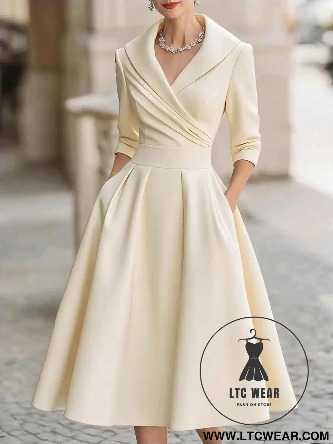 Elegant Satin Long Sleeve Belted Dress for Spring and Autumn