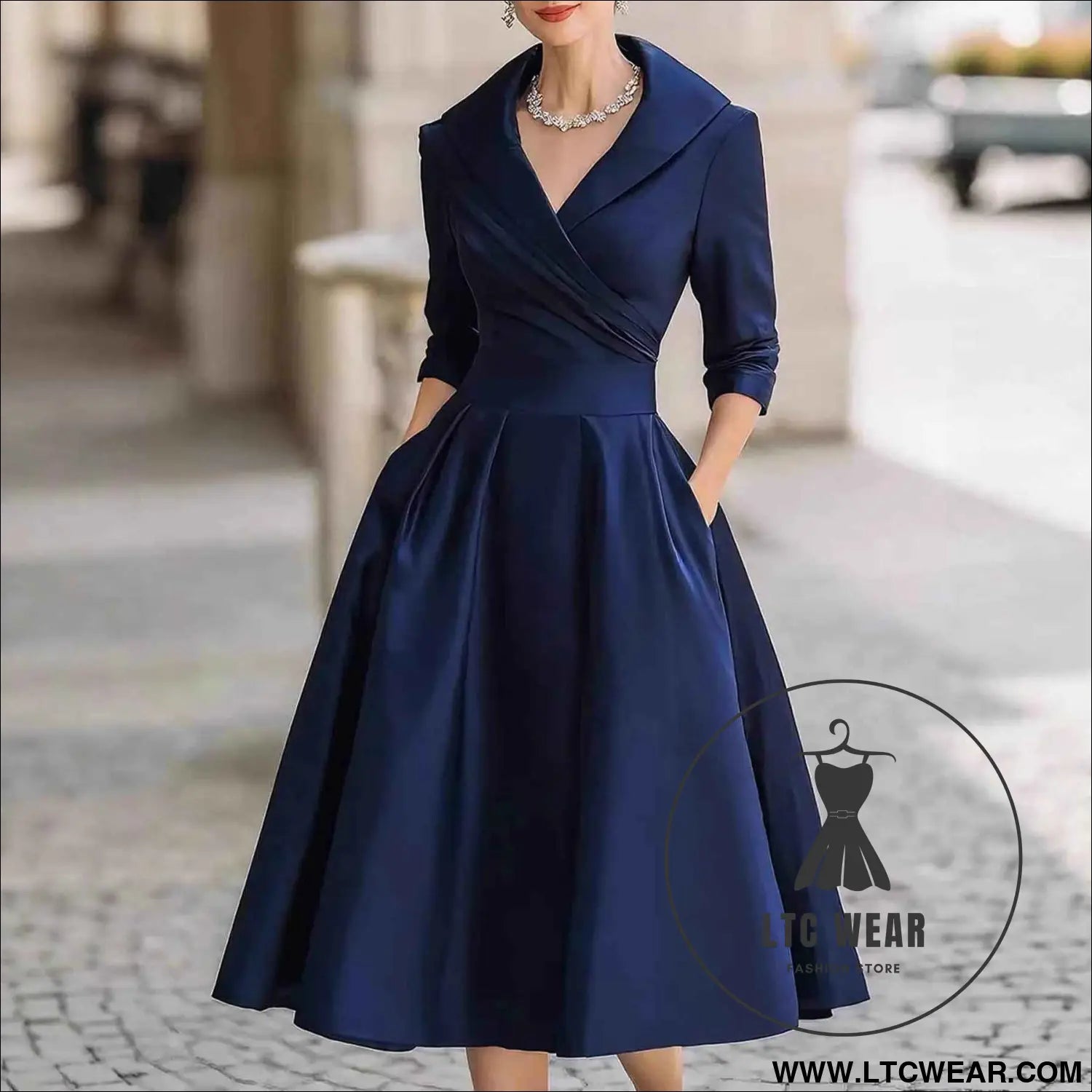Elegant Satin Long Sleeve Belted Dress for Spring and Autumn