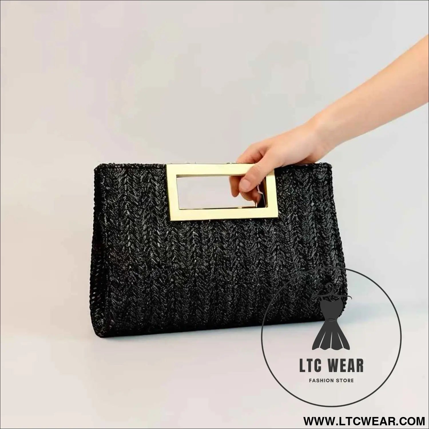 Elegant Striped Woven Clutch Metal Handle Chain Strap