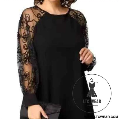 Elegant  Style Patchwork Lace Long Sleeve Round Neck Dress