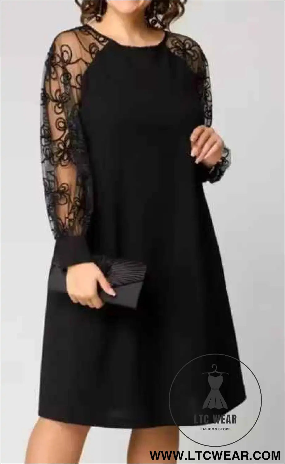 Elegant  Style Patchwork Lace Long Sleeve Round Neck Dress