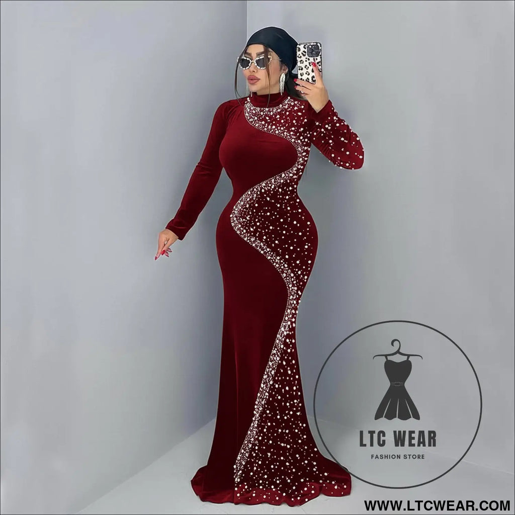 Elegant velvet embellished dress for women fashionable chic cocktail dress