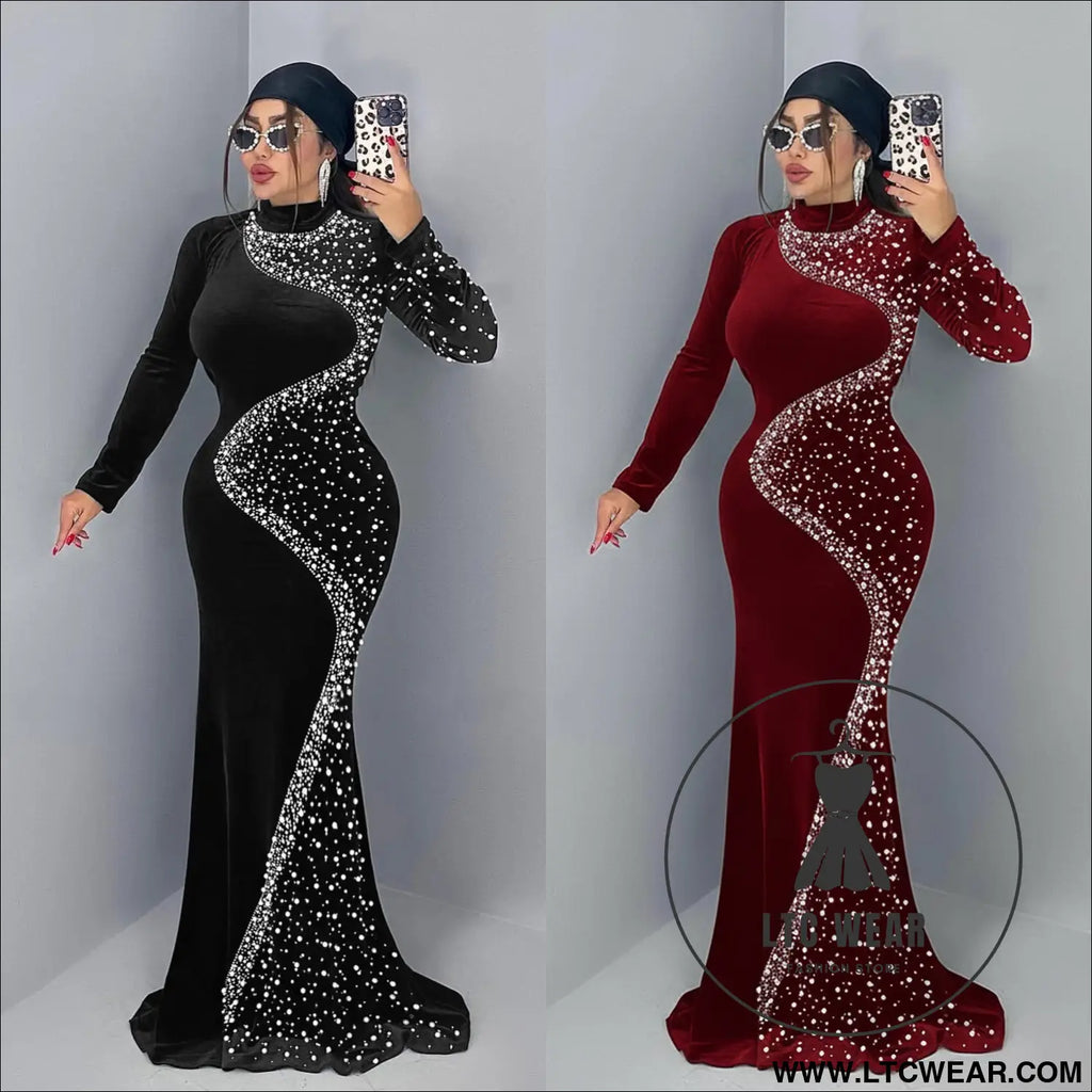 Elegant velvet embellished dress for women fashionable chic cocktail dress