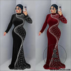 Elegant velvet embellished dress for women fashionable chic cocktail dress