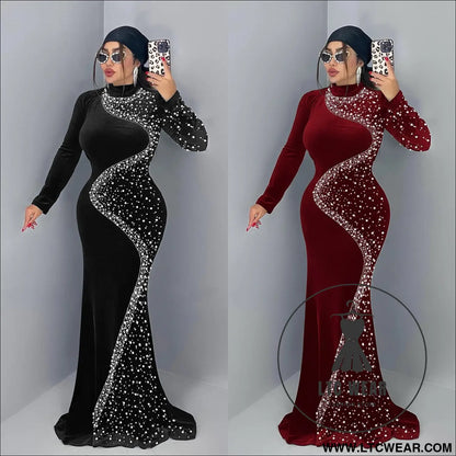 Elegant velvet embellished dress for women fashionable chic cocktail dress