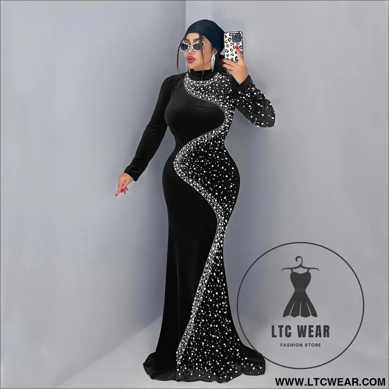 Elegant velvet embellished dress for women fashionable chic cocktail dress