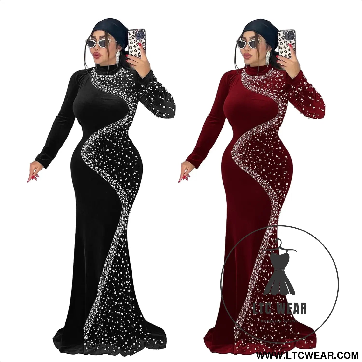 Elegant velvet embellished dress for women fashionable chic cocktail dress