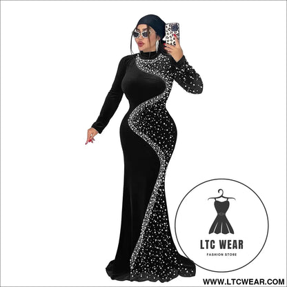 Elegant velvet embellished dress for women fashionable chic cocktail dress - black / s