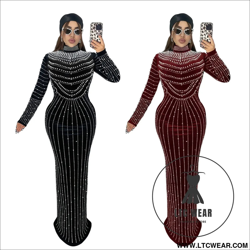 Elegant velvet embellished long sleeve dress for women fashion style casual occasion