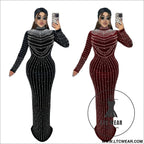 Elegant velvet embellished long sleeve dress for women fashion style casual occasion