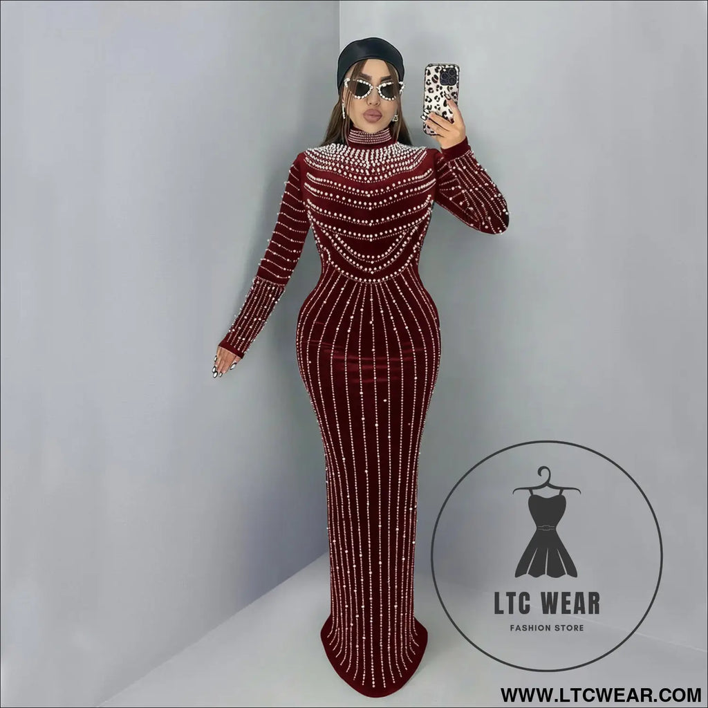 Elegant velvet embellished long sleeve dress for women fashion style casual occasion