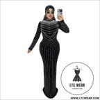 Elegant velvet embellished long sleeve dress for women fashion style casual occasion - black / s