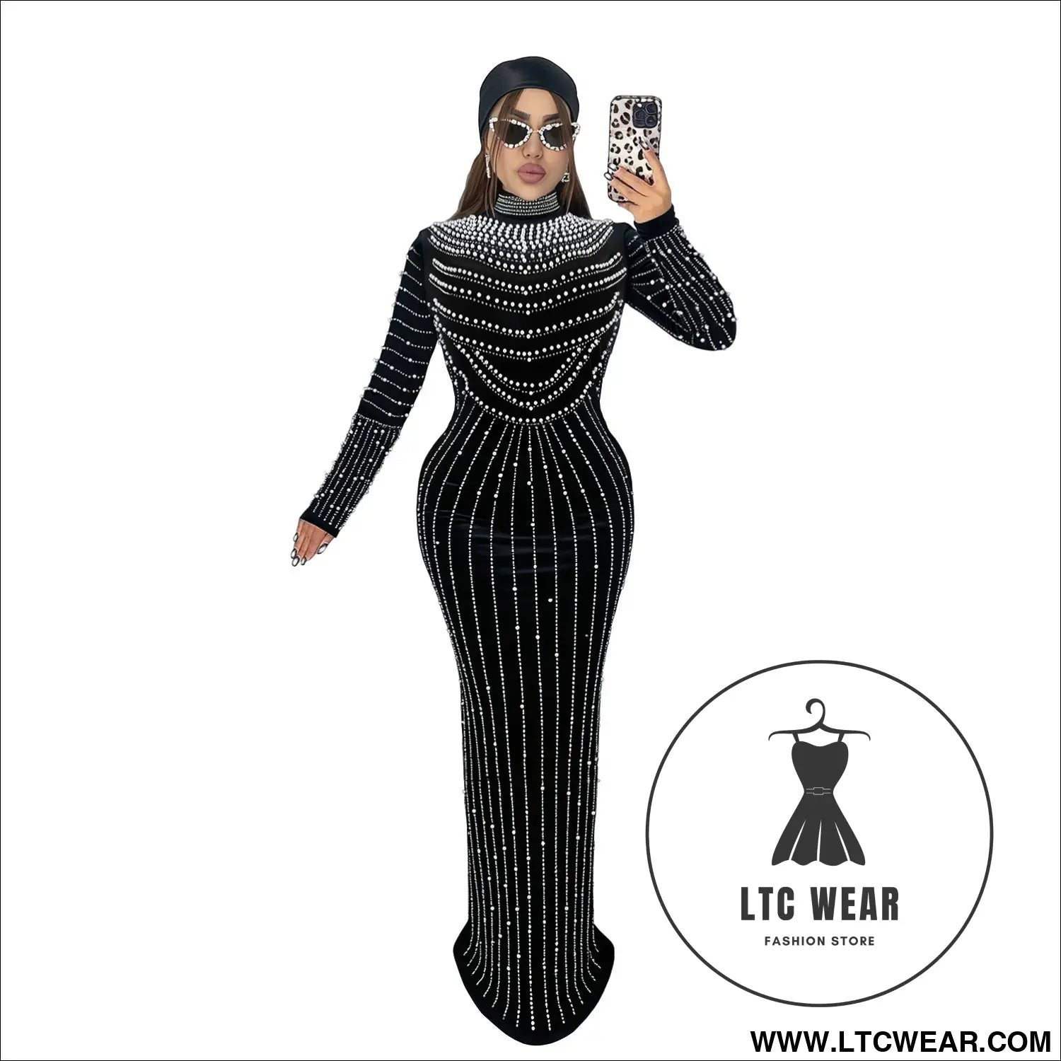 Elegant velvet embellished long sleeve dress for women fashion style casual occasion - black / s