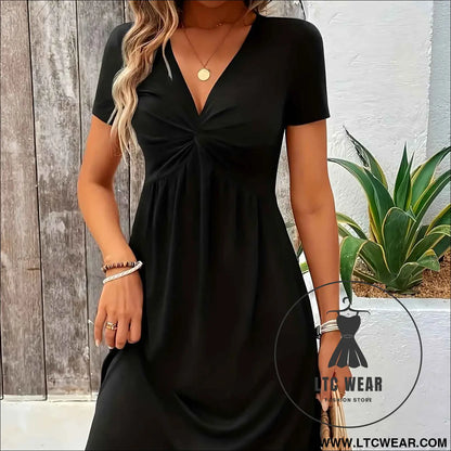Elegant VNeck Twist Pencil Dress  KneeLength Midi