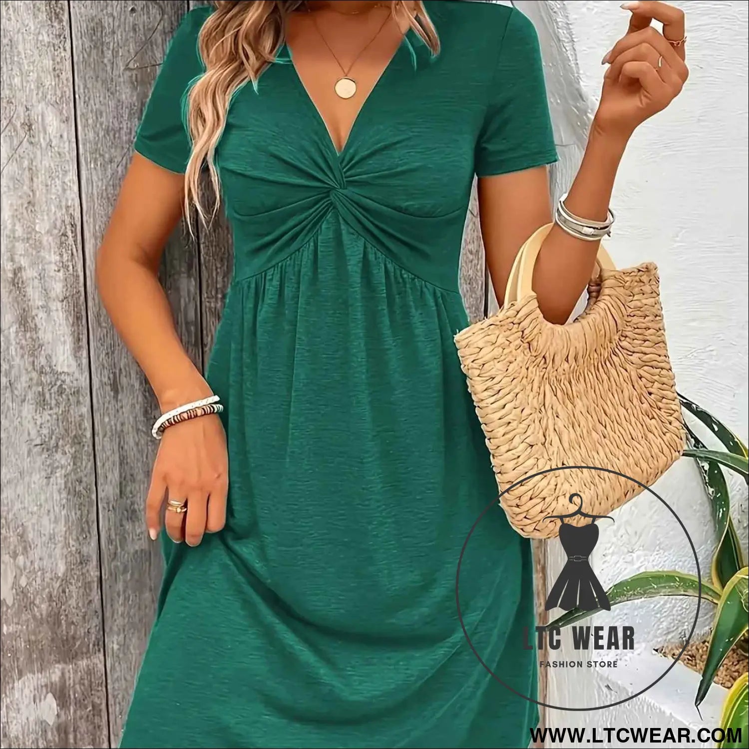 Elegant VNeck Twist Pencil Dress  KneeLength Midi