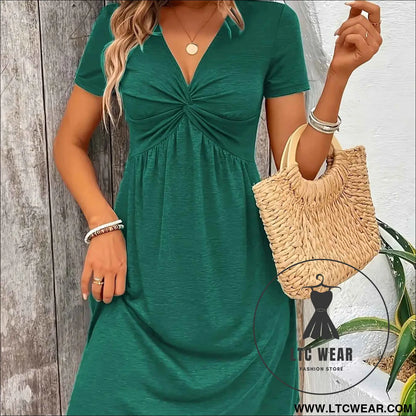 Elegant VNeck Twist Pencil Dress  KneeLength Midi