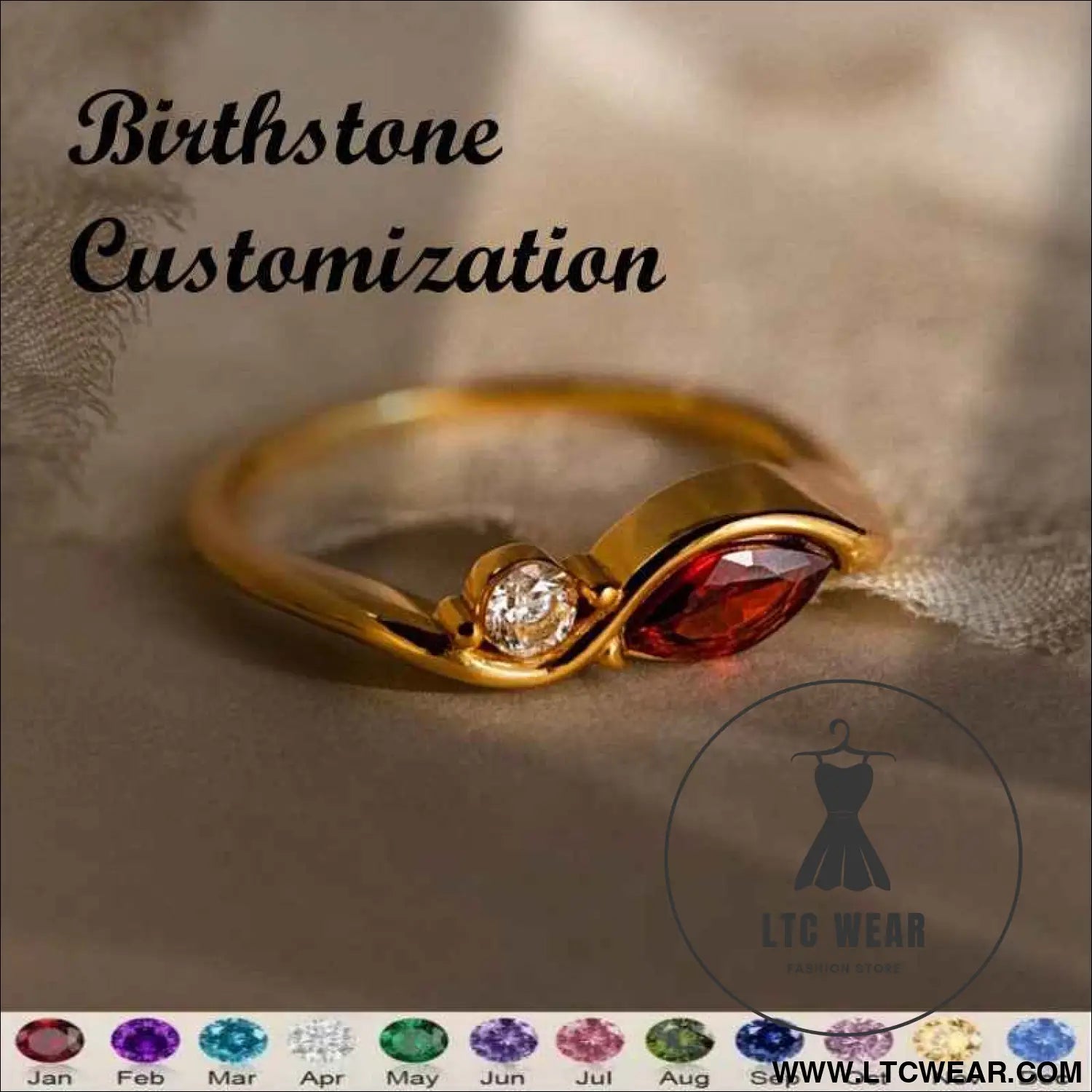 Elegant Wave Birthstone Ring