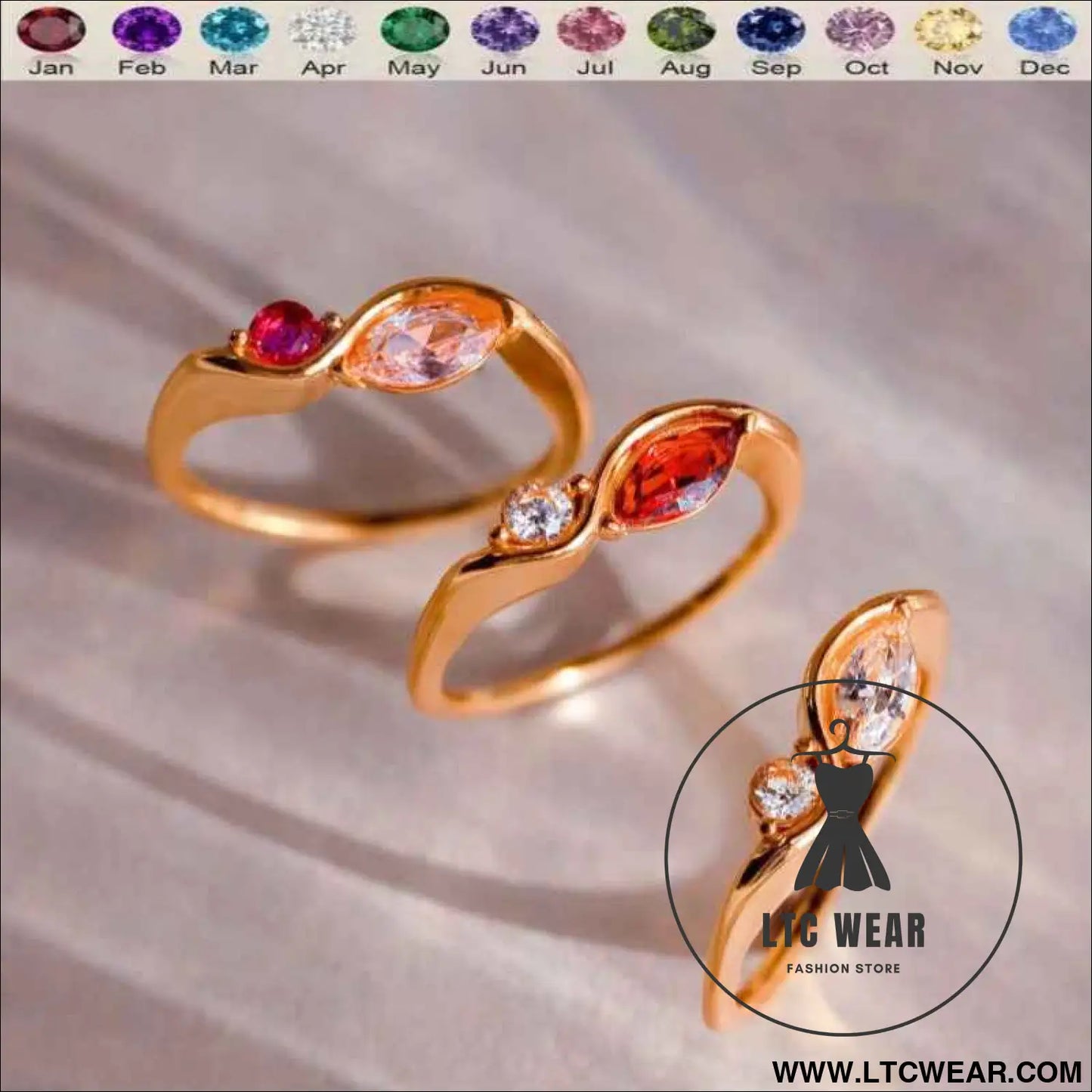 Elegant Wave Birthstone Ring