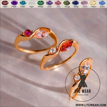 Elegant Wave Birthstone Ring