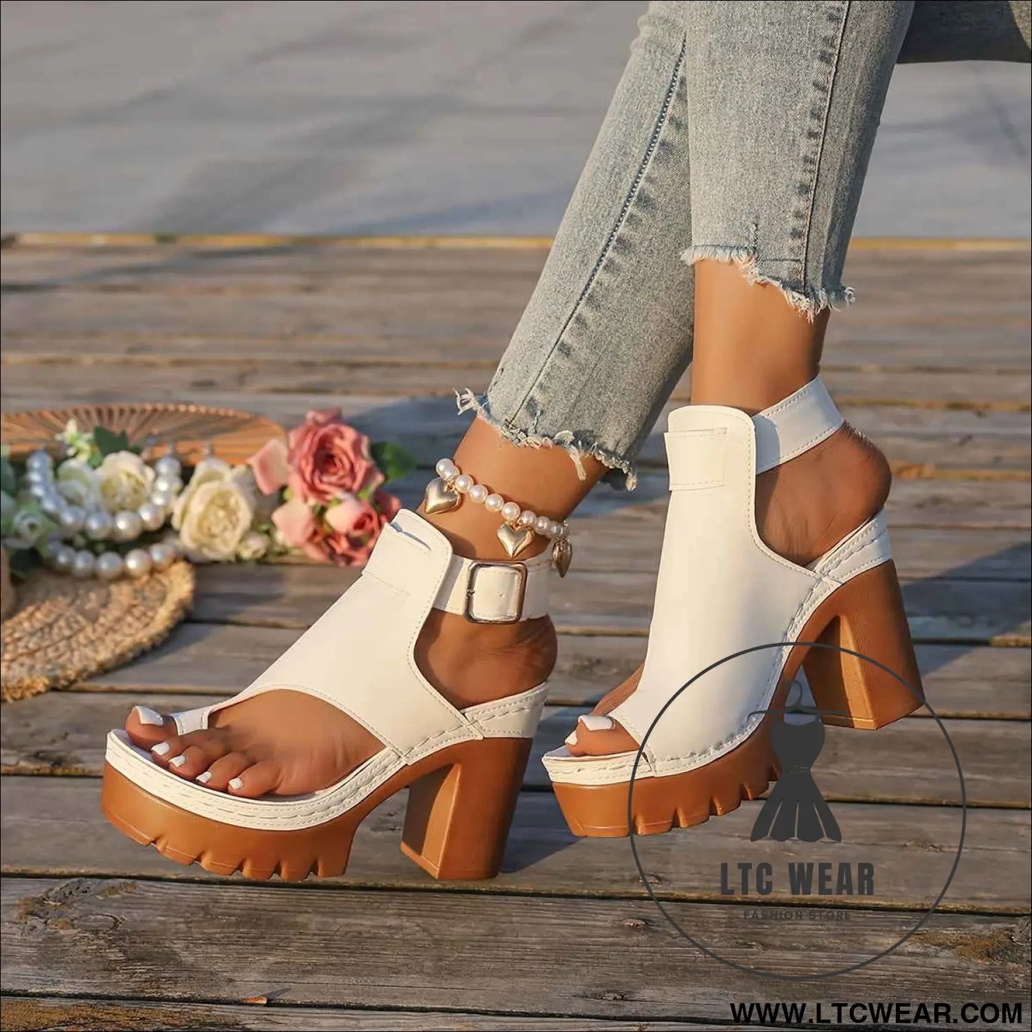 Elegant White UltraHigh Heel Buckle Shoes Plus Size