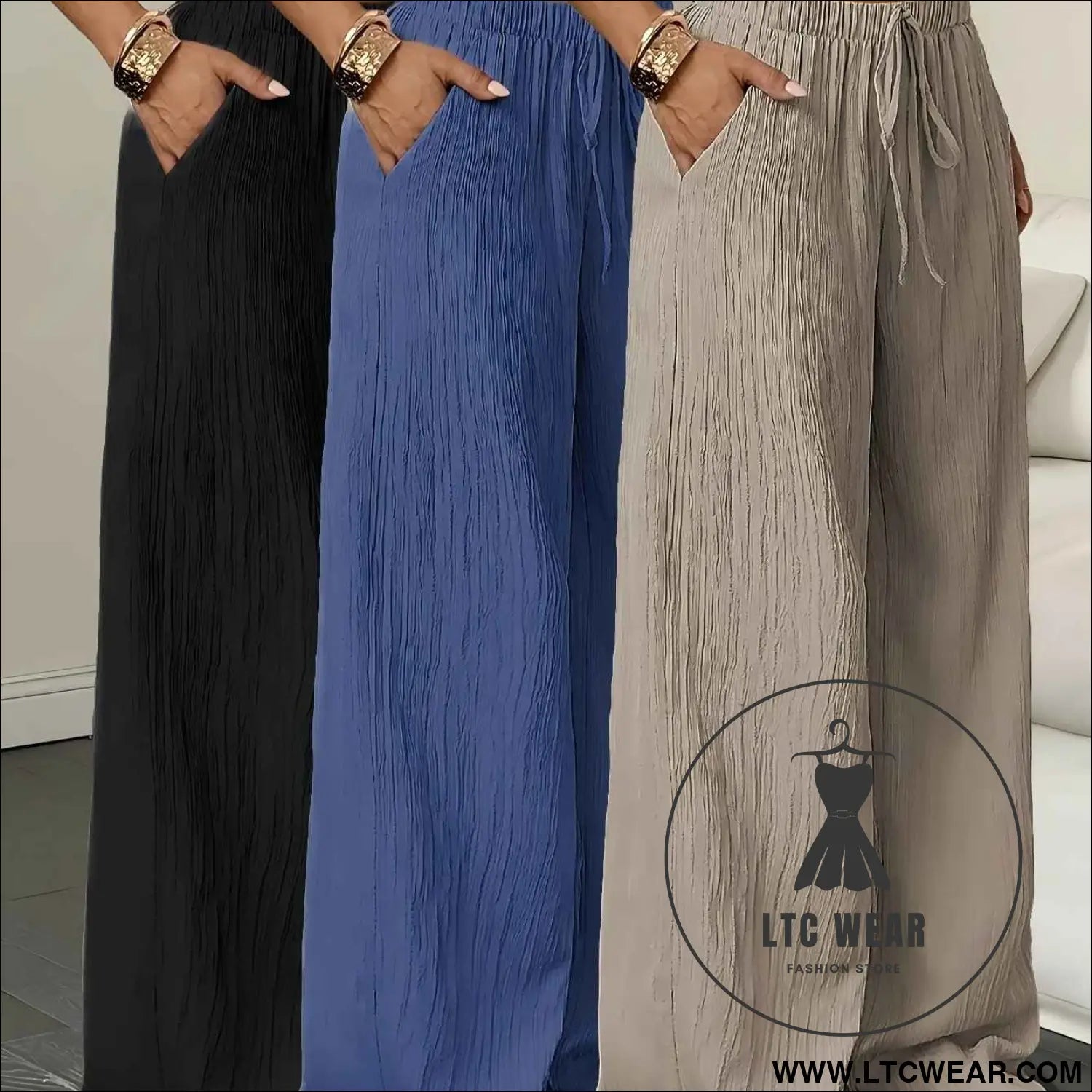 Elegant WideLeg Solid Color Womens Trousers