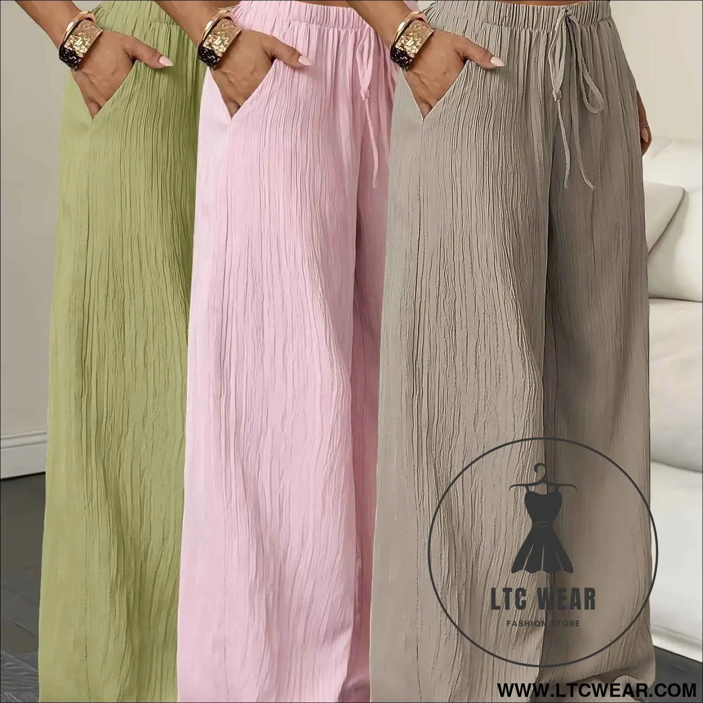 Elegant WideLeg Solid Color Womens Trousers