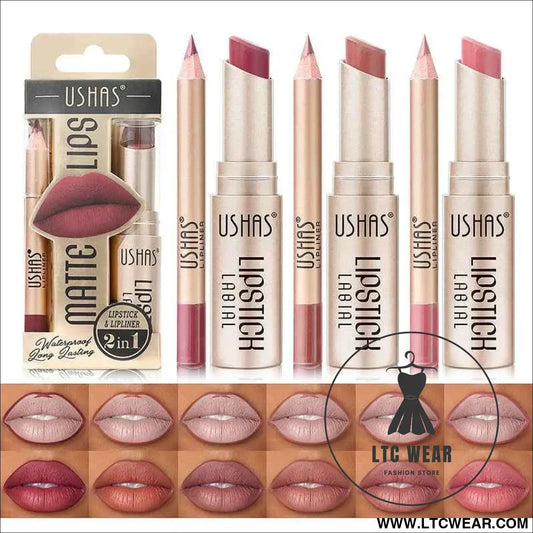 Elevate Your Look: USHAS 12-Color Lipstick & Liner Duo