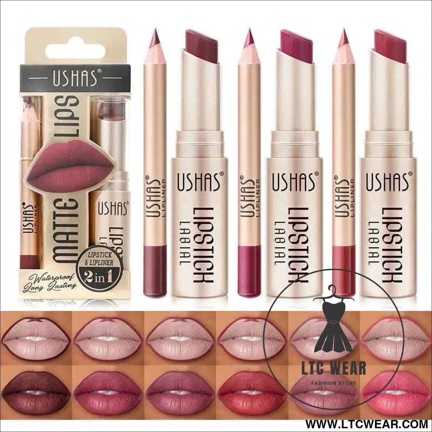 Elevate Your Look: USHAS 12-Color Lipstick & Liner Duo