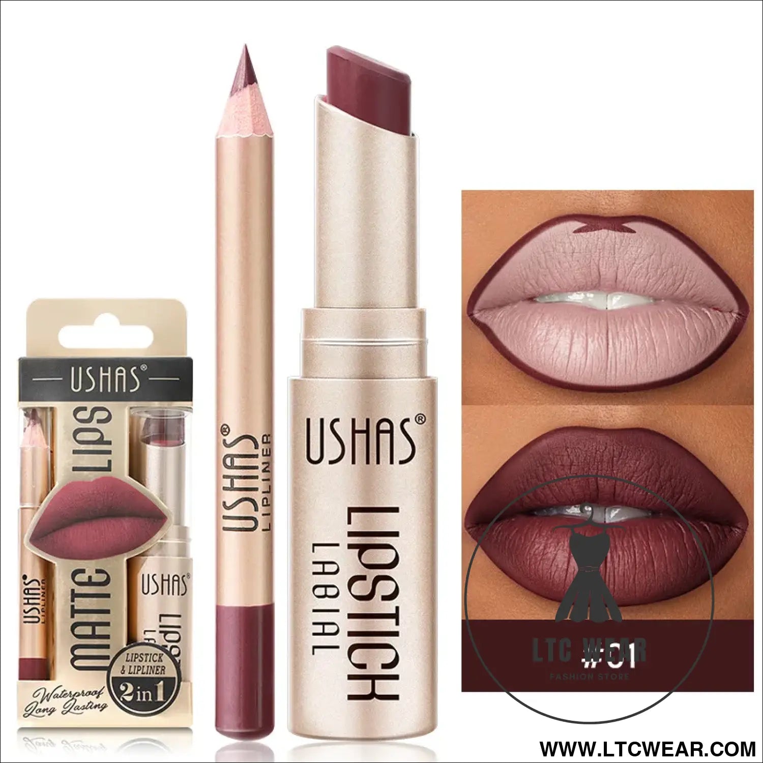 Elevate Your Look: USHAS 12-Color Lipstick & Liner Duo - L.T.C Wear Online Fashion Store