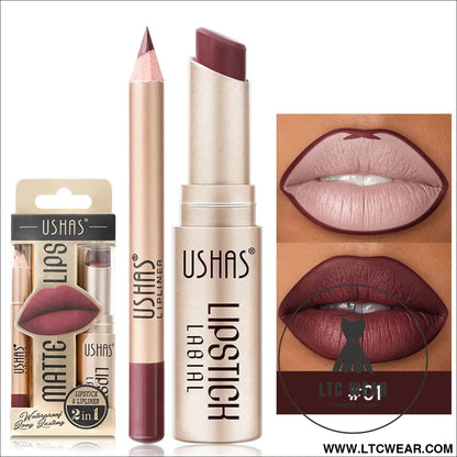 Elevate Your Look: USHAS 12-Color Lipstick & Liner Duo - L.T.C Wear Online Fashion Store