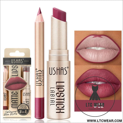 Elevate Your Look: USHAS 12-Color Lipstick & Liner Duo - L.T.C Wear Online Fashion Store