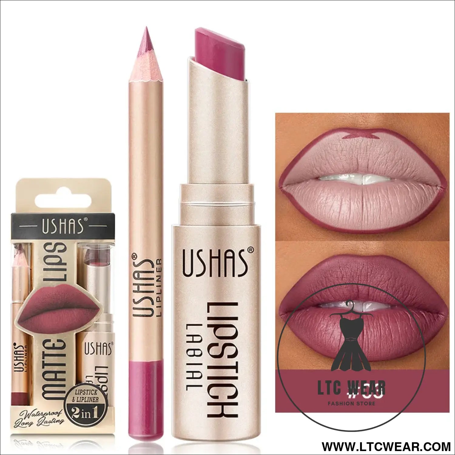 Elevate Your Look: USHAS 12-Color Lipstick & Liner Duo - L.T.C Wear Online Fashion Store