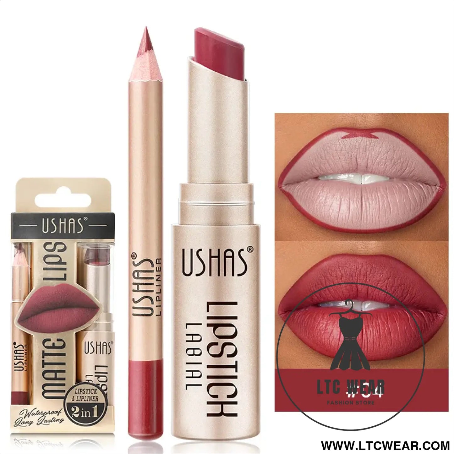 Elevate Your Look: USHAS 12-Color Lipstick & Liner Duo - L.T.C Wear Online Fashion Store