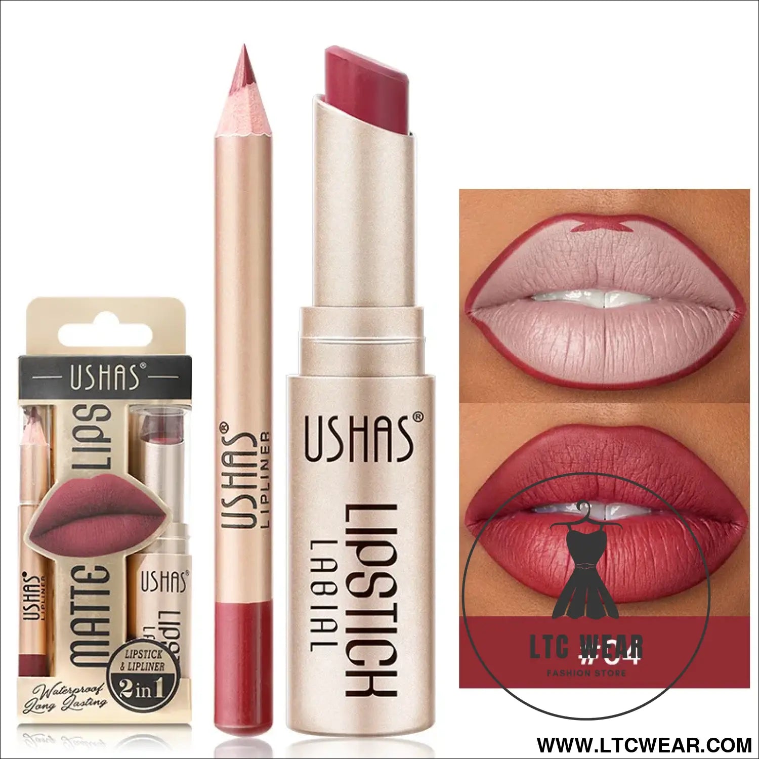Elevate Your Look: USHAS 12-Color Lipstick & Liner Duo - L.T.C Wear Online Fashion Store