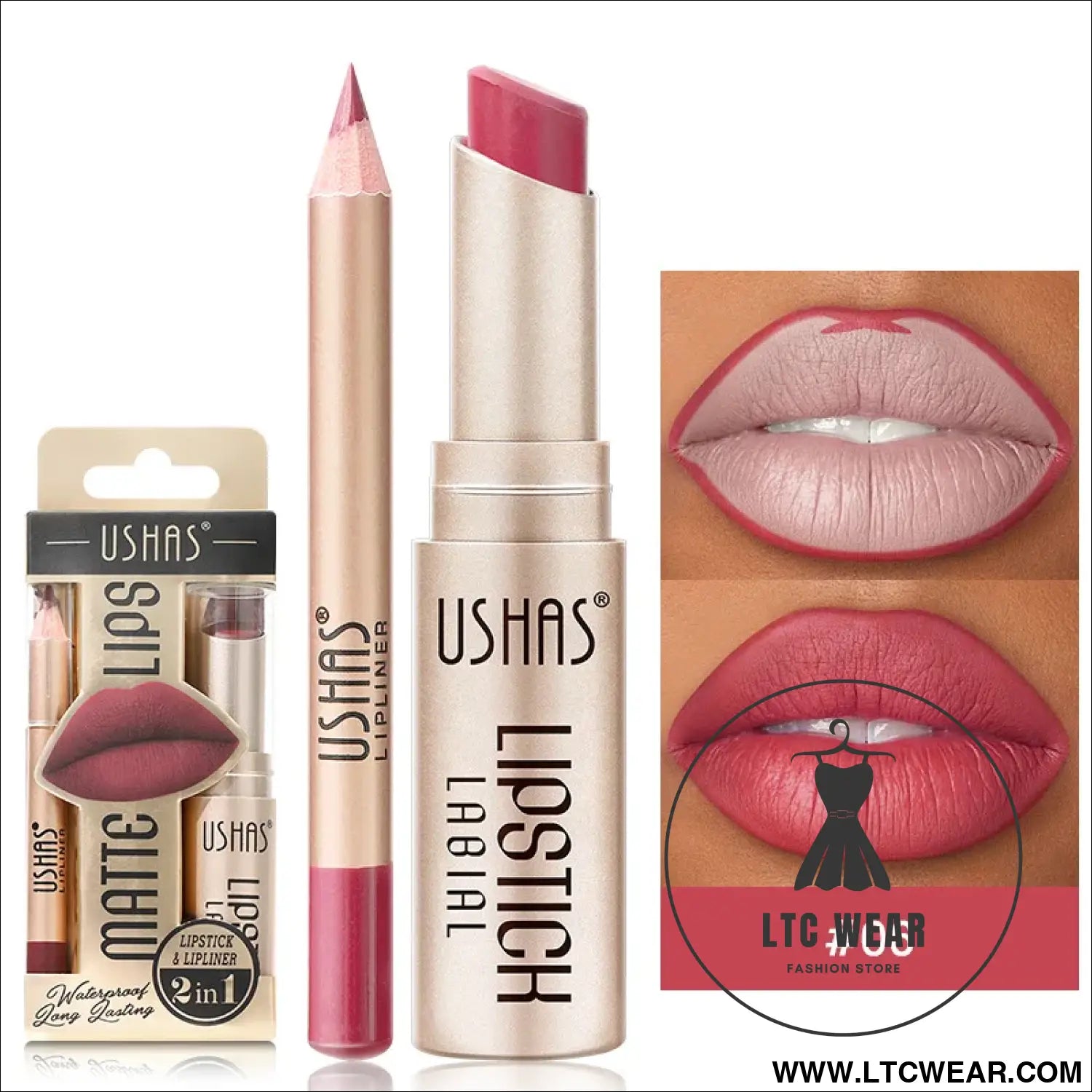 Elevate Your Look: USHAS 12-Color Lipstick & Liner Duo - L.T.C Wear Online Fashion Store