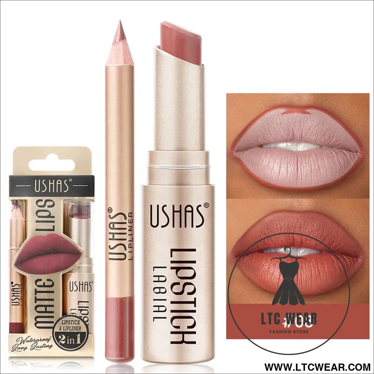 Elevate Your Look: USHAS 12-Color Lipstick & Liner Duo - L.T.C Wear Online Fashion Store