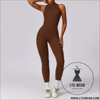 Elevate your workouts with our naked yoga jumpsuit - brown / s
