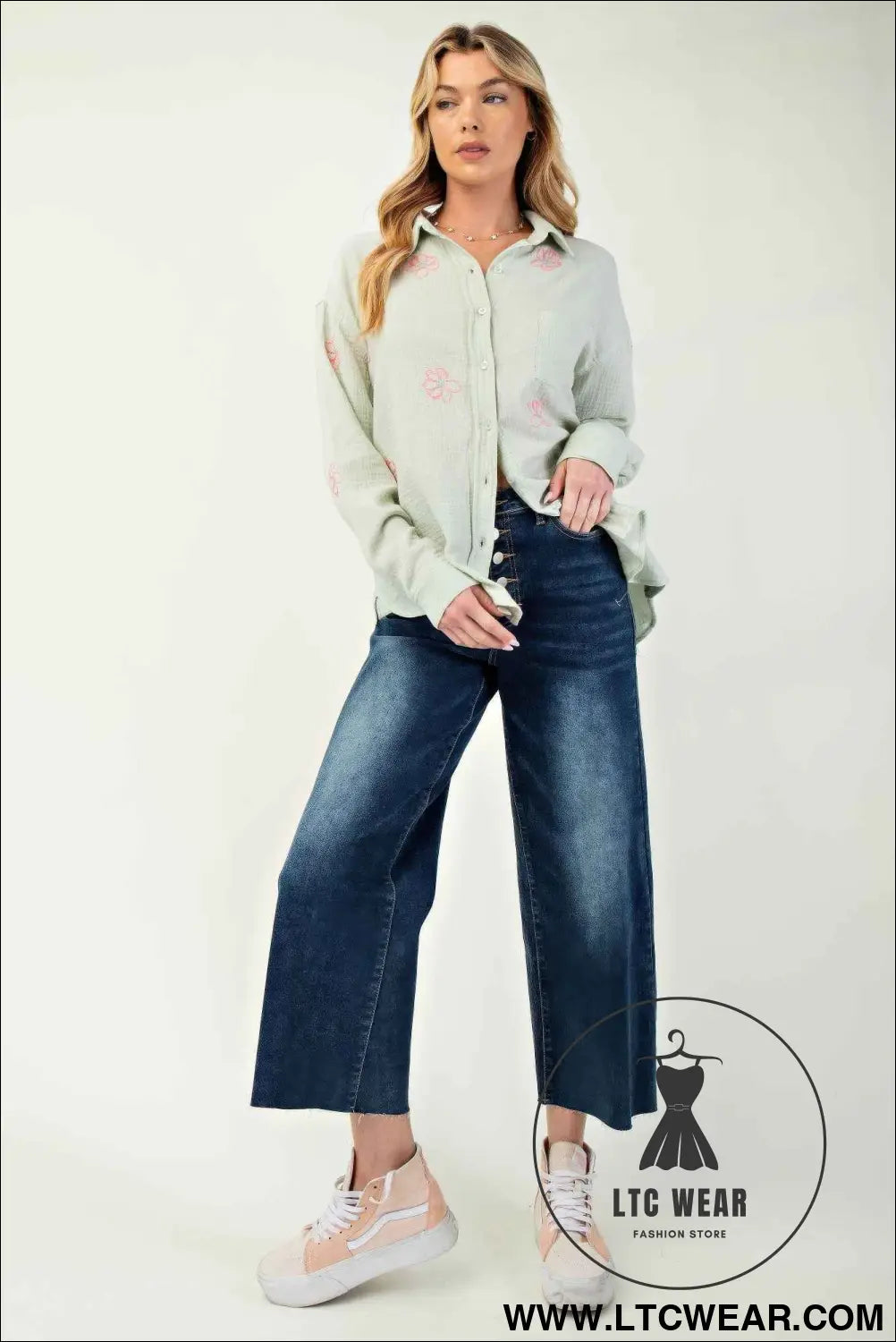 Embo detailed cotton gauze button down shirt