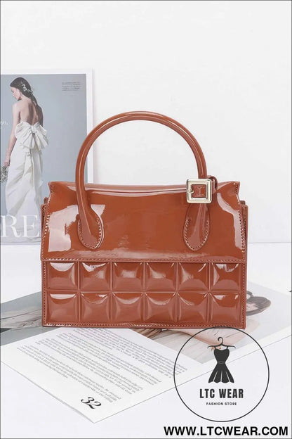 Embossed Enamel Top Handle Bag