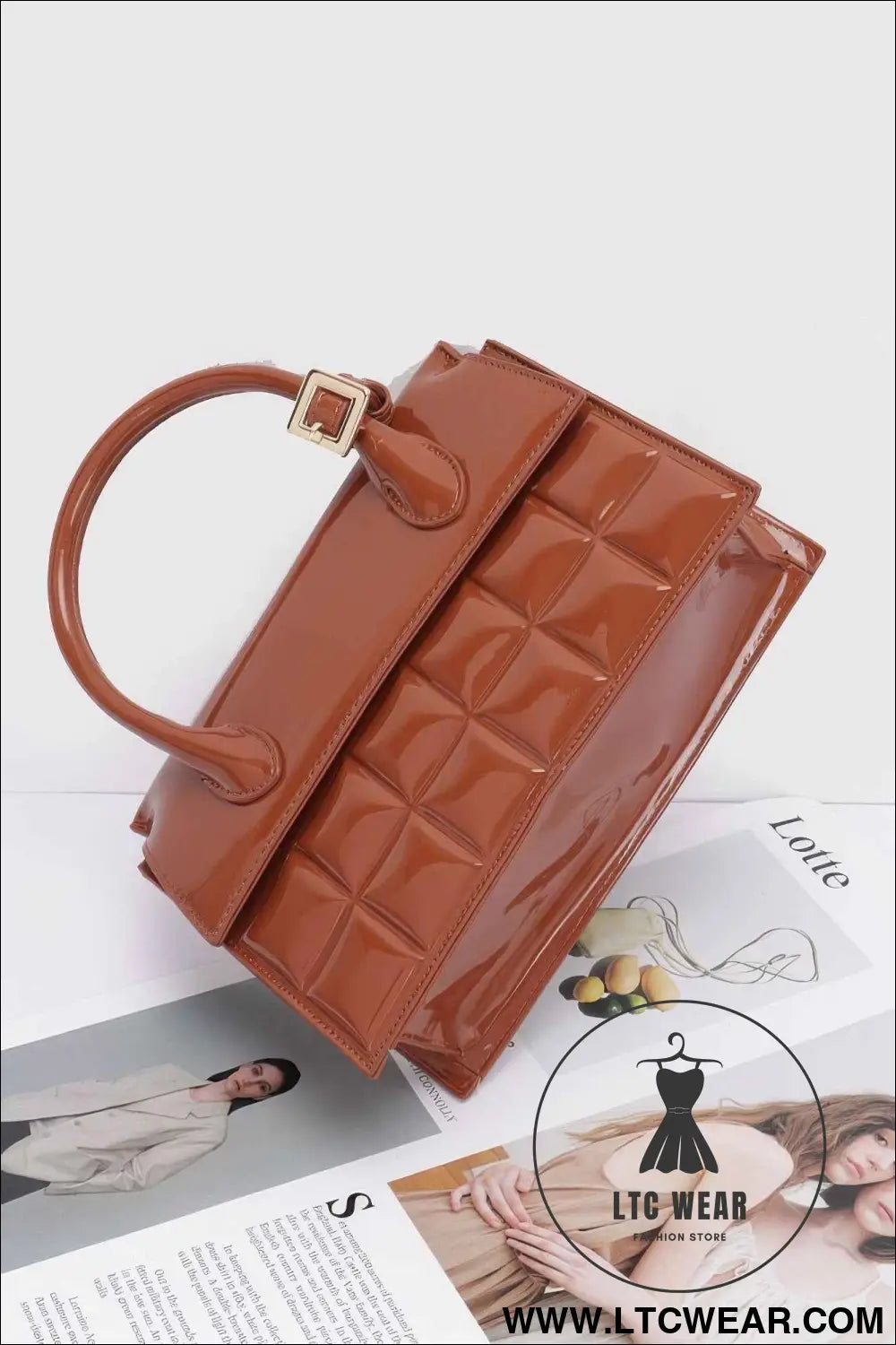 Embossed Enamel Top Handle Bag