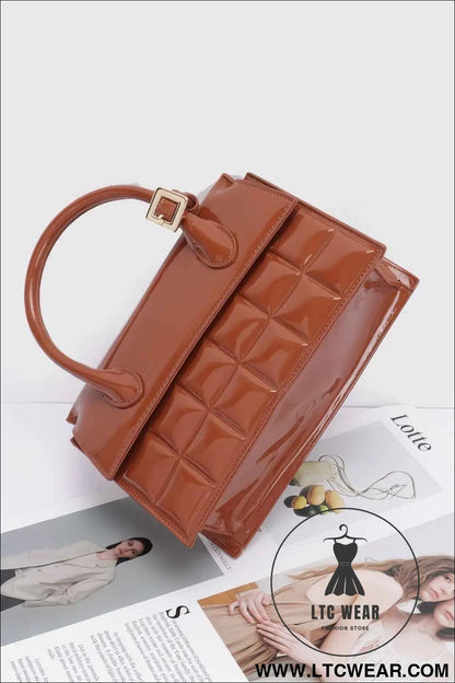 Embossed Enamel Top Handle Bag
