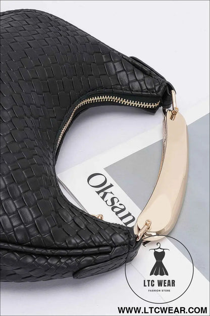 Embossed Faux Leather Metal Handle Bag