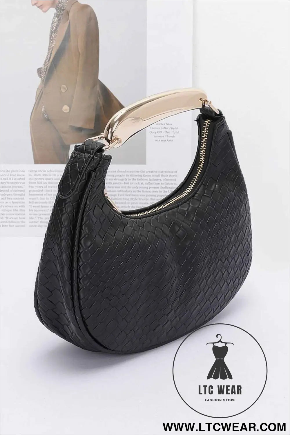 Embossed Faux Leather Metal Handle Bag