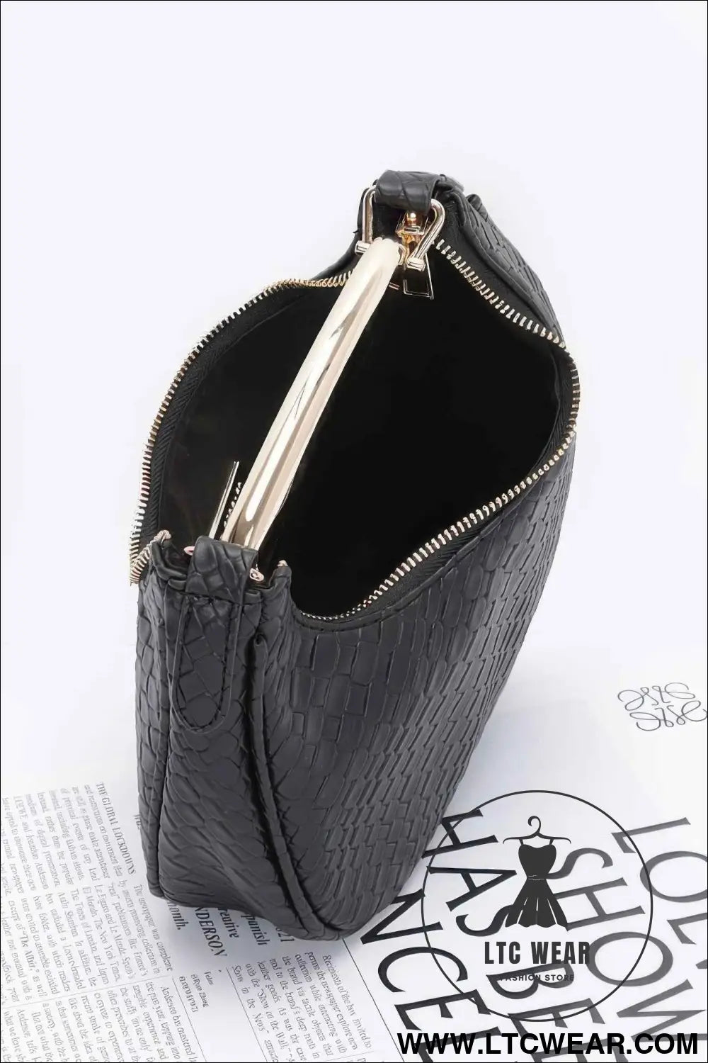 Embossed Faux Leather Metal Handle Bag