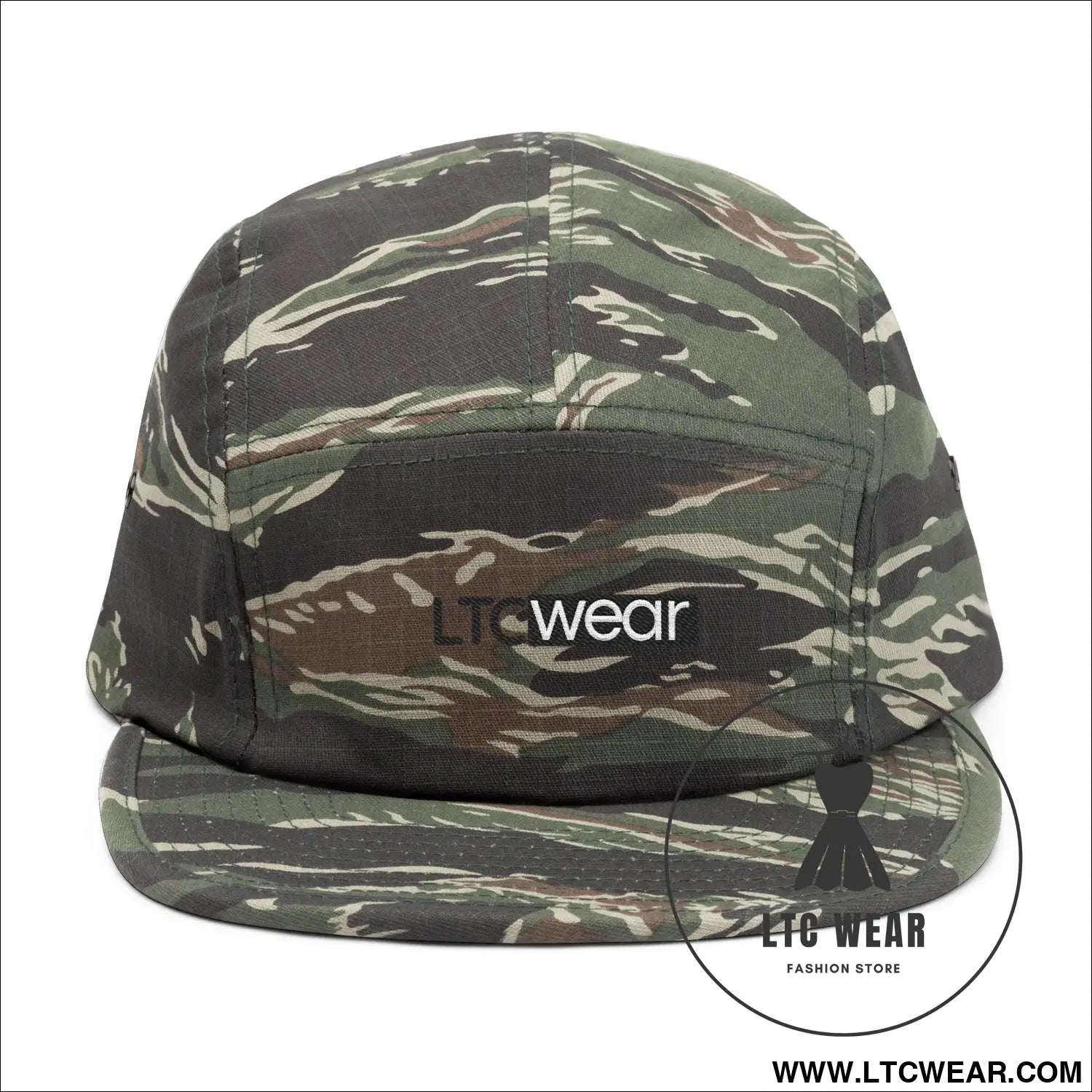 Embroidered 5-panel cotton cap l.t.c wear camper hat - one size / green camo - hats