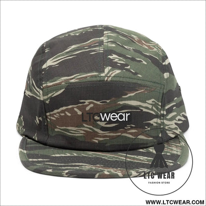 Embroidered 5-panel cotton cap l.t.c wear camper hat - one size / green camo - hats