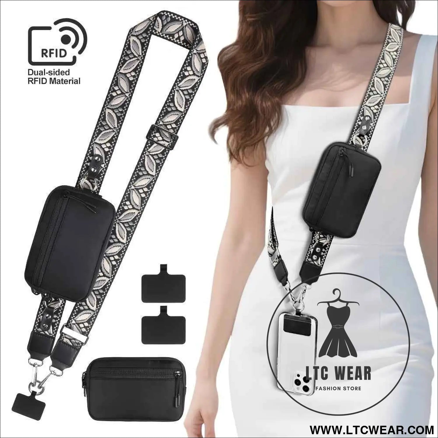 Embroidered Floral Crossbody RFID Wallet Phone Lanyard Chic