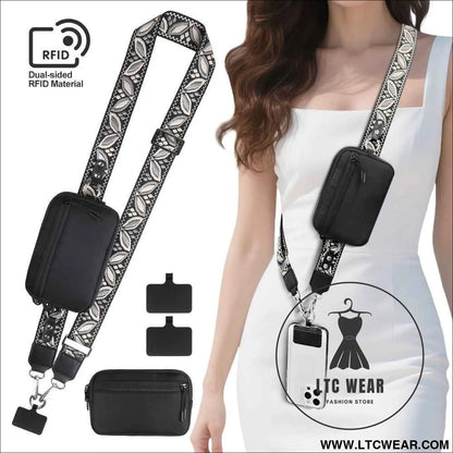 Embroidered Floral Crossbody RFID Wallet Phone Lanyard Chic