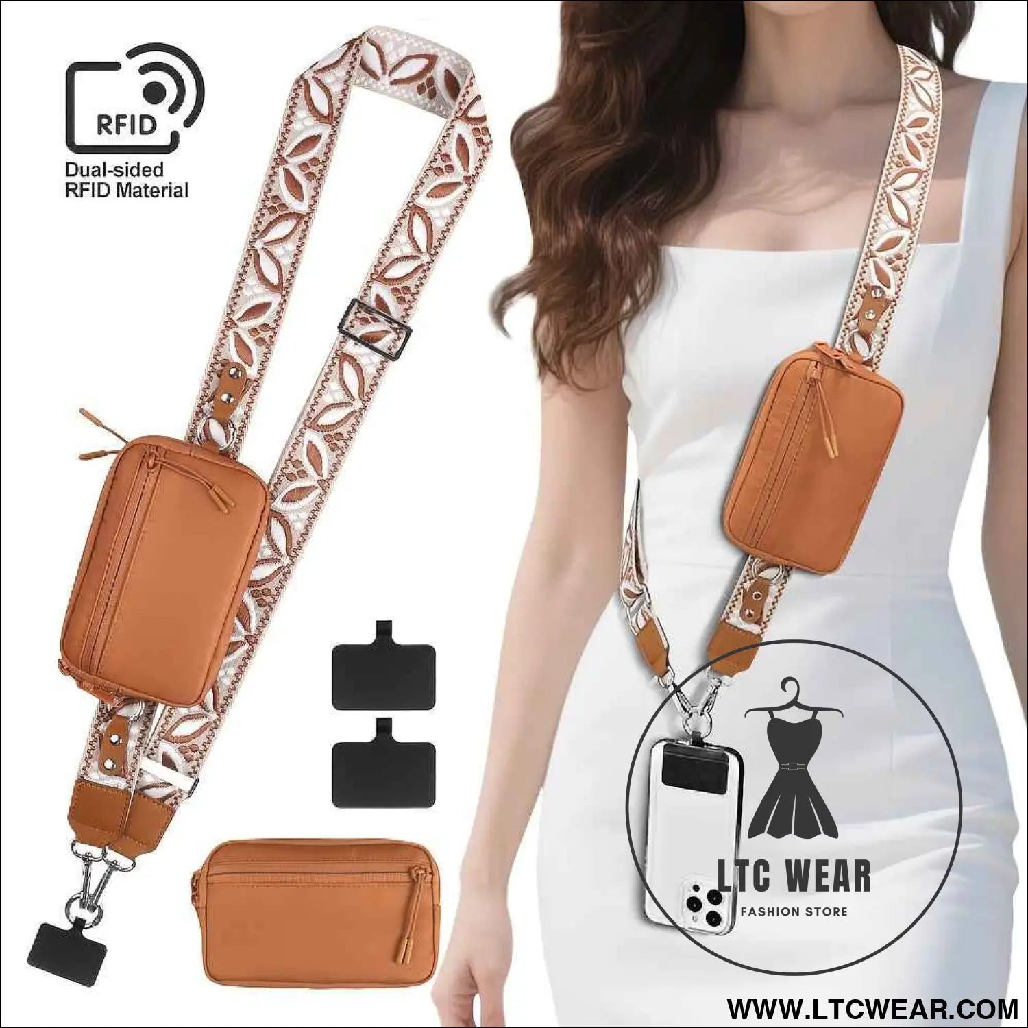 Embroidered Floral Crossbody RFID Wallet Phone Lanyard Chic